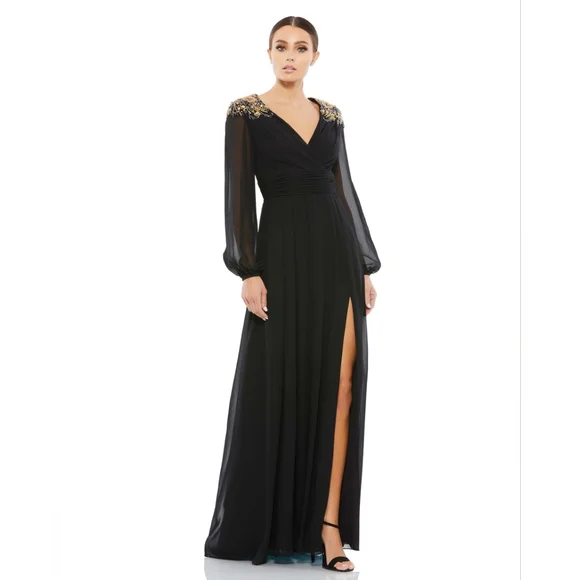 MAC DUGGAL EMBELLISHED SHOULDER BLOUSON SLEEVE EVENING GOWN-NWT SIZE 6 - Picture 1 of 4